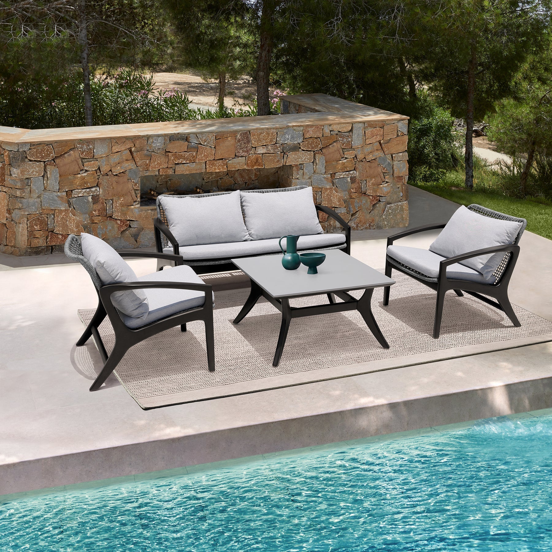 Beckham Outdoor Conversation Set in Dark Eucolyptus