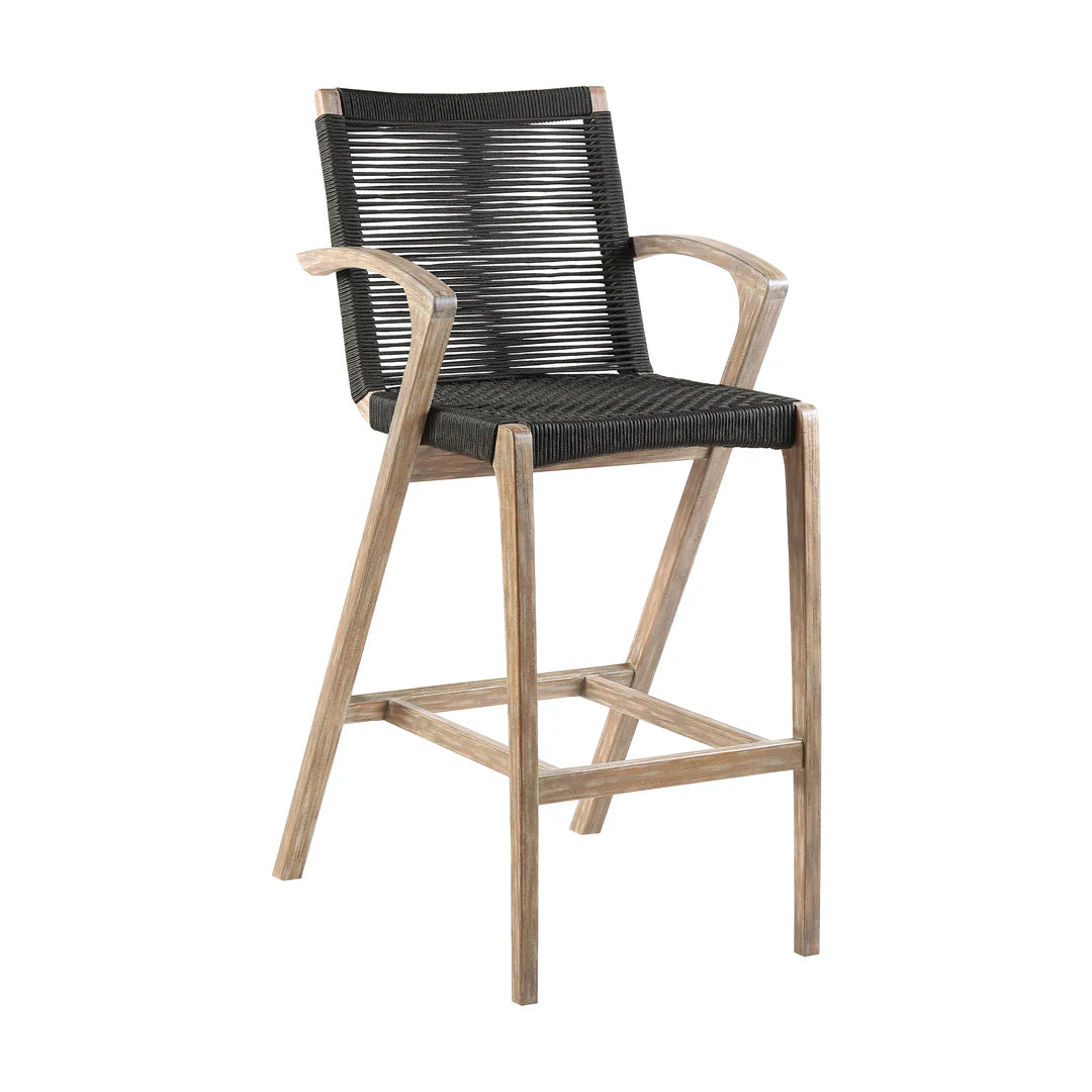 Brielle Outdoor Counter Stool  in Light Eucalyptus Wood and Charcoal Rope