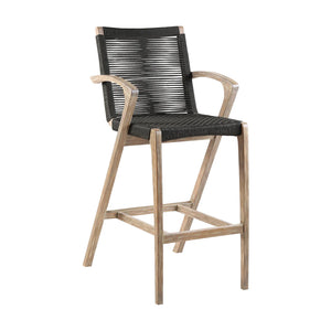 Brielle Outdoor Barstool in  Light Eucalyptus Wood and Charcoal Rope