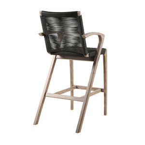 Brielle Outdoor Counter Stool  in Light Eucalyptus Wood and Charcoal Rope