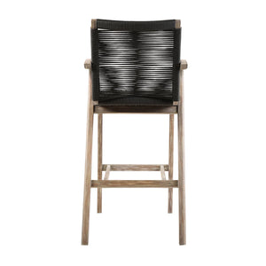 Brielle Outdoor Counter Stool  in Light Eucalyptus Wood and Charcoal Rope