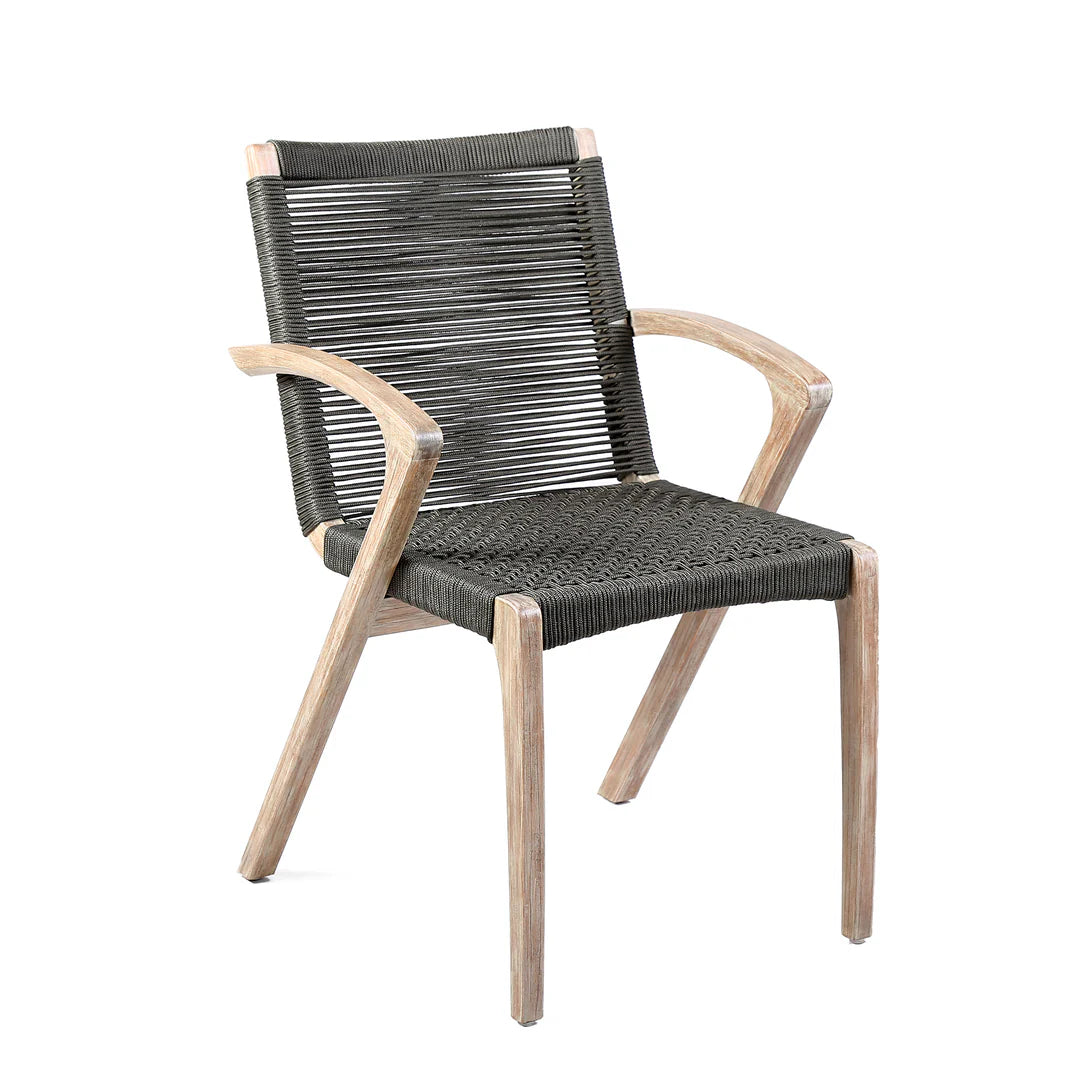 Birelle Outdoor Dining Chair in Light Eucalyptus Wood and Charcoal Rope - Set of 2