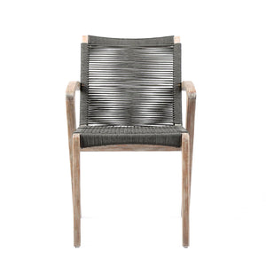 Birelle Outdoor Dining Chair in Light Eucalyptus Wood and Charcoal Rope - Set of 2