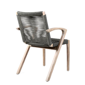 Birelle Outdoor Dining Chair in Light Eucalyptus Wood and Charcoal Rope - Set of 2