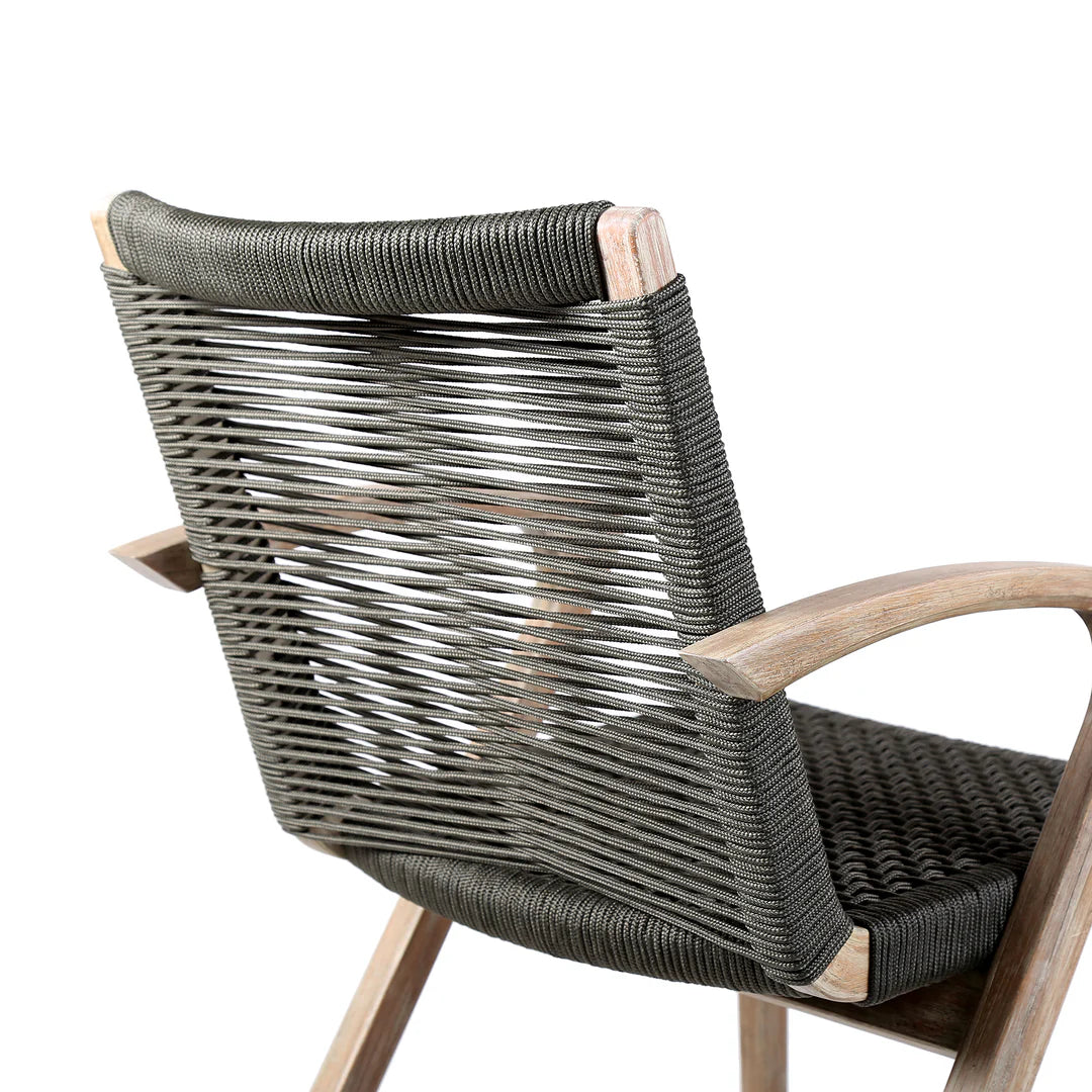 Birelle Outdoor Dining Chair in Light Eucalyptus Wood and Charcoal Rope - Set of 2