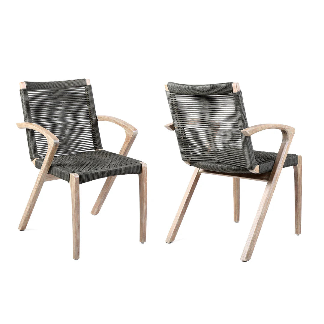 Birelle Outdoor Dining Chair in Light Eucalyptus Wood and Charcoal Rope - Set of 2