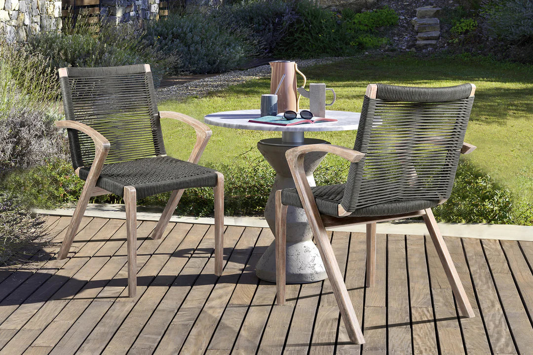 Birelle Outdoor Dining Chair in Light Eucalyptus Wood and Charcoal Rope - Set of 2