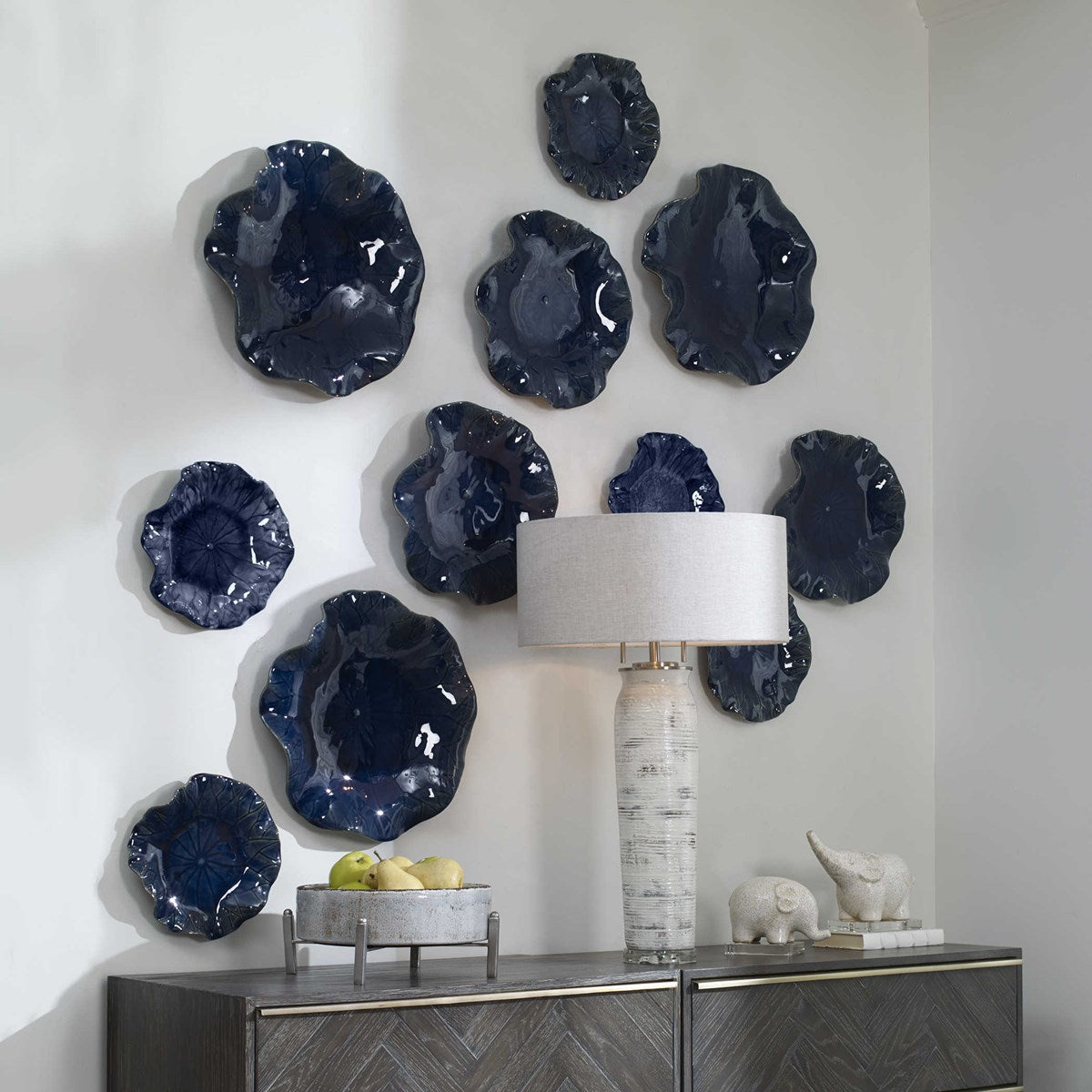 Abella Ceramic Wall Decor, Cobalt, Set of 3