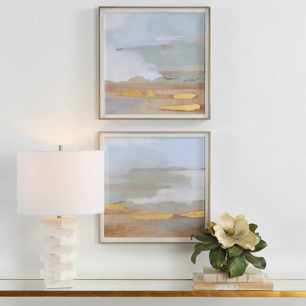 Abstract Coastline Framed Prints - Set of 2