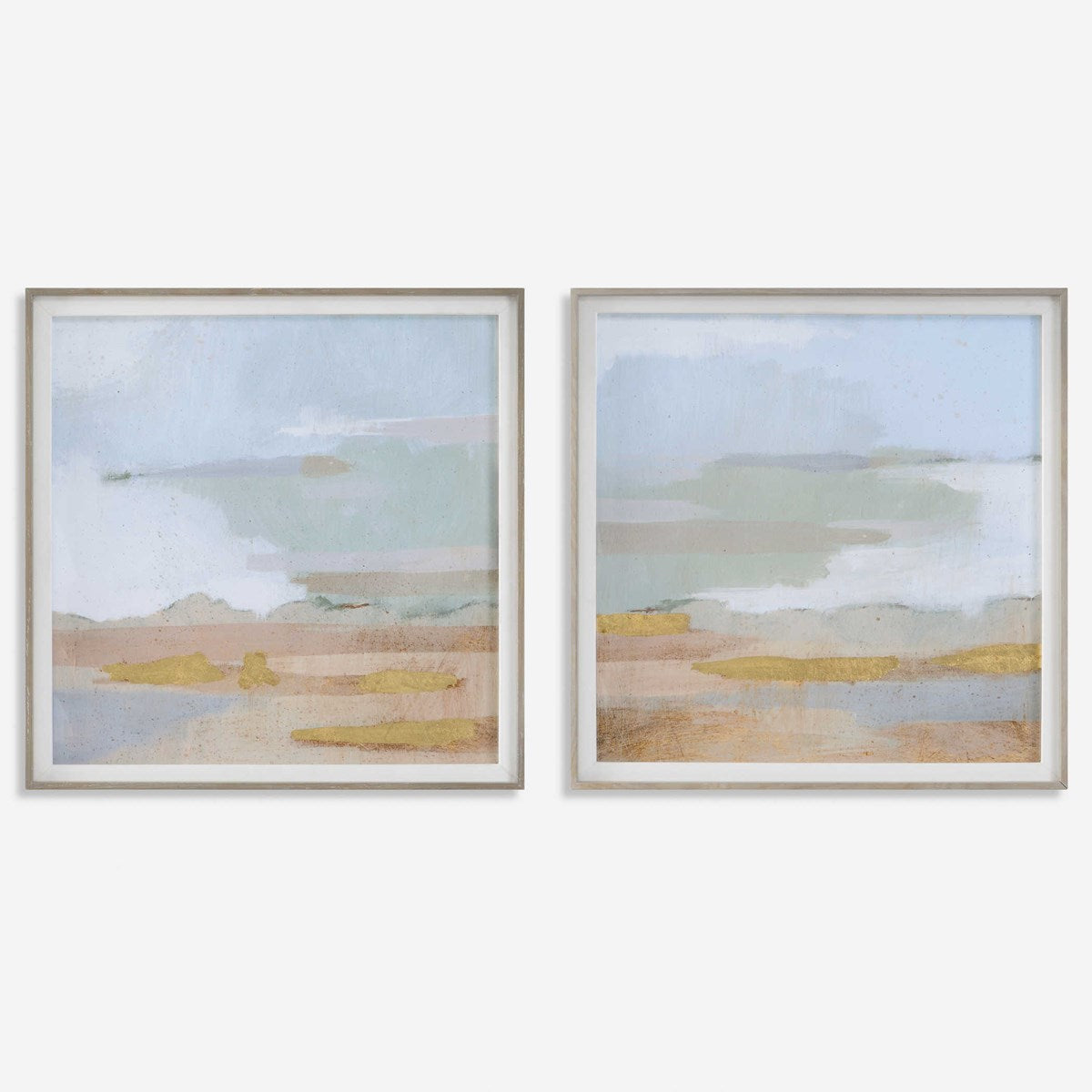 Abstract Coastline Framed Prints - Set of 2