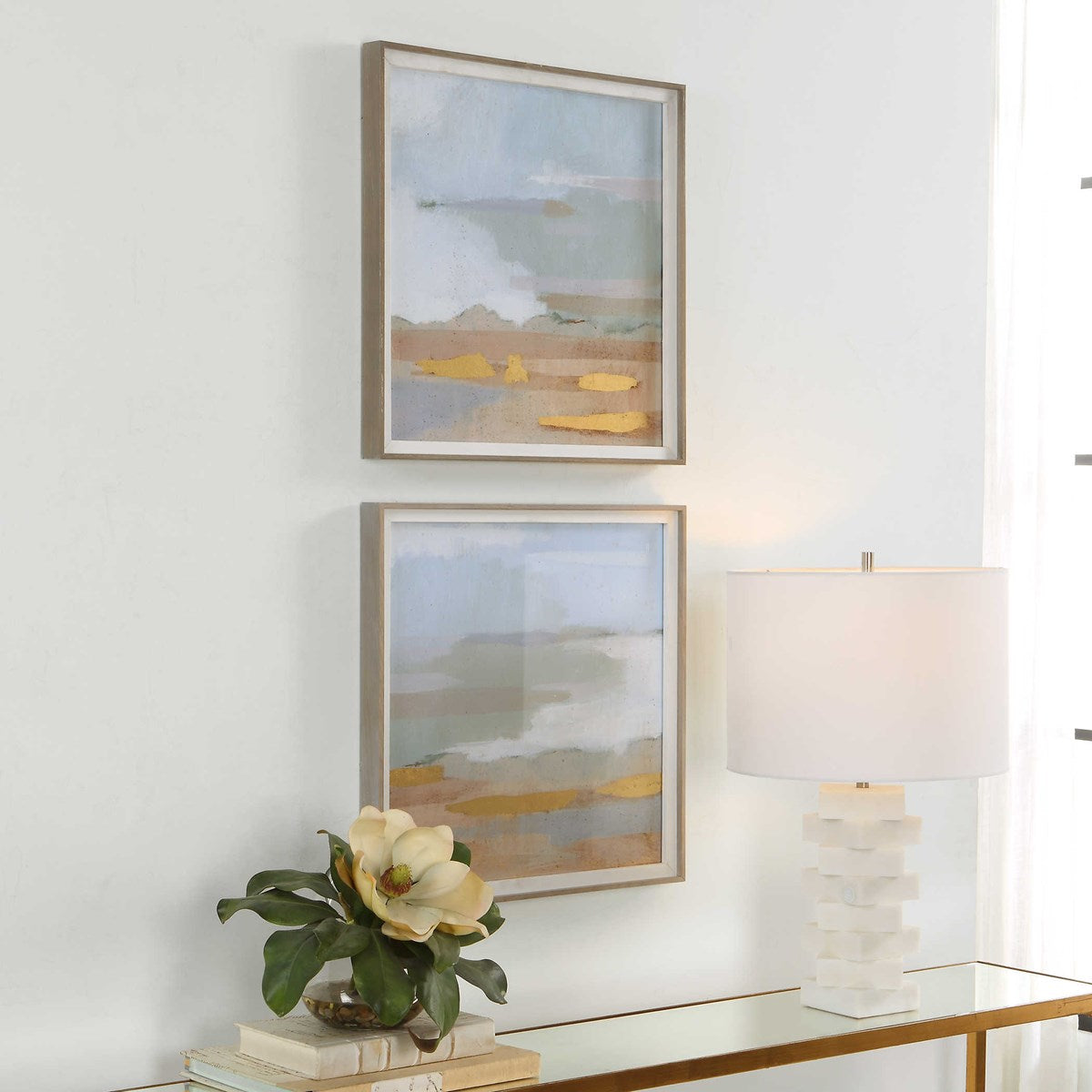 Abstract Coastline Framed Prints - Set of 2