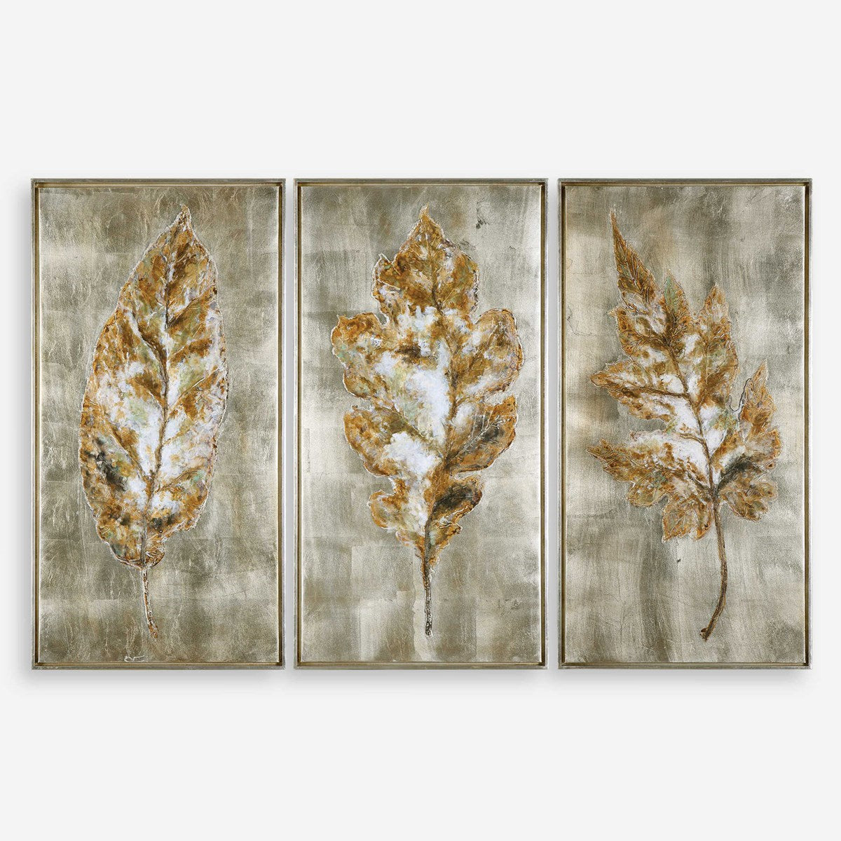 Champagne Leaves Hand Painted Canvases - Set of 3