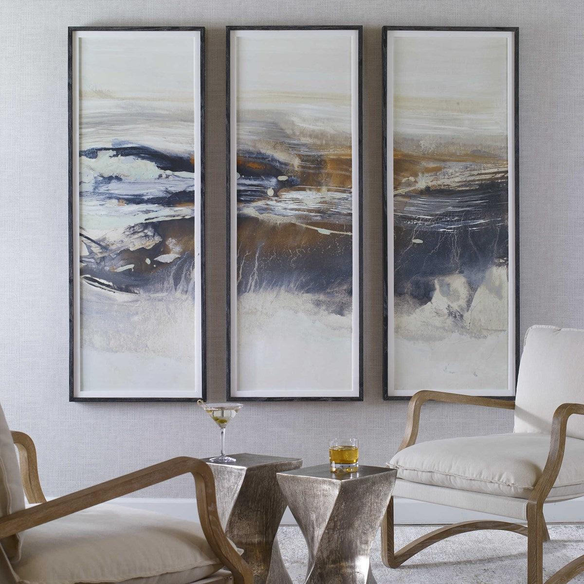 Graphite Horizon Framed Prints, Set of 3