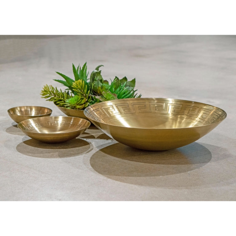 Greek Key Centerpiece Bowl - Brass