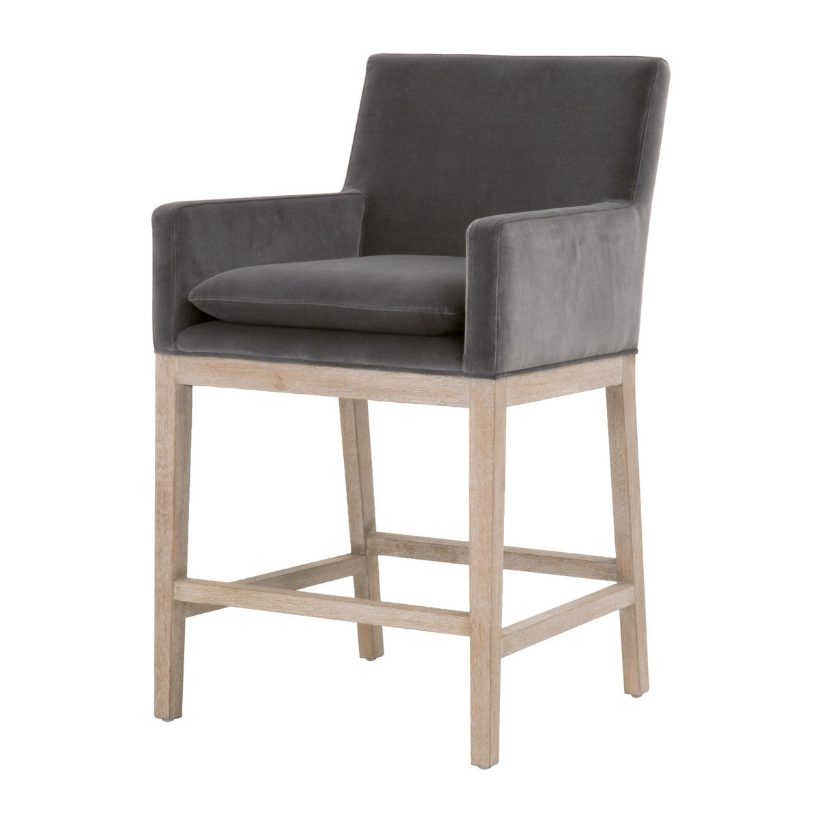 Drake Counter Stool in Dark Dove Velvet, Natural Gray Oak