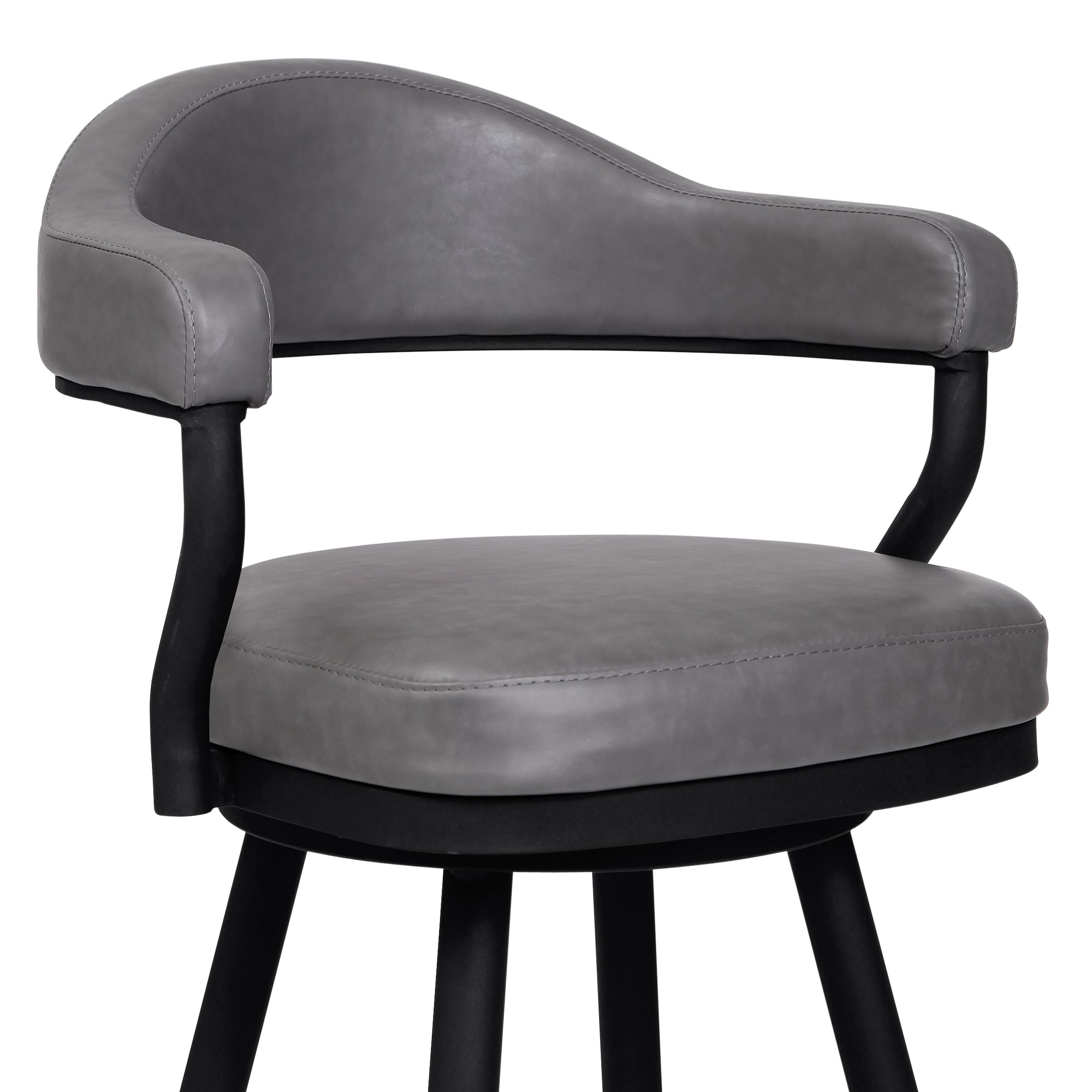 Justin  Counter or Bar Stool in a Black Powder Coated Finish and Vintage Grey Faux Leather