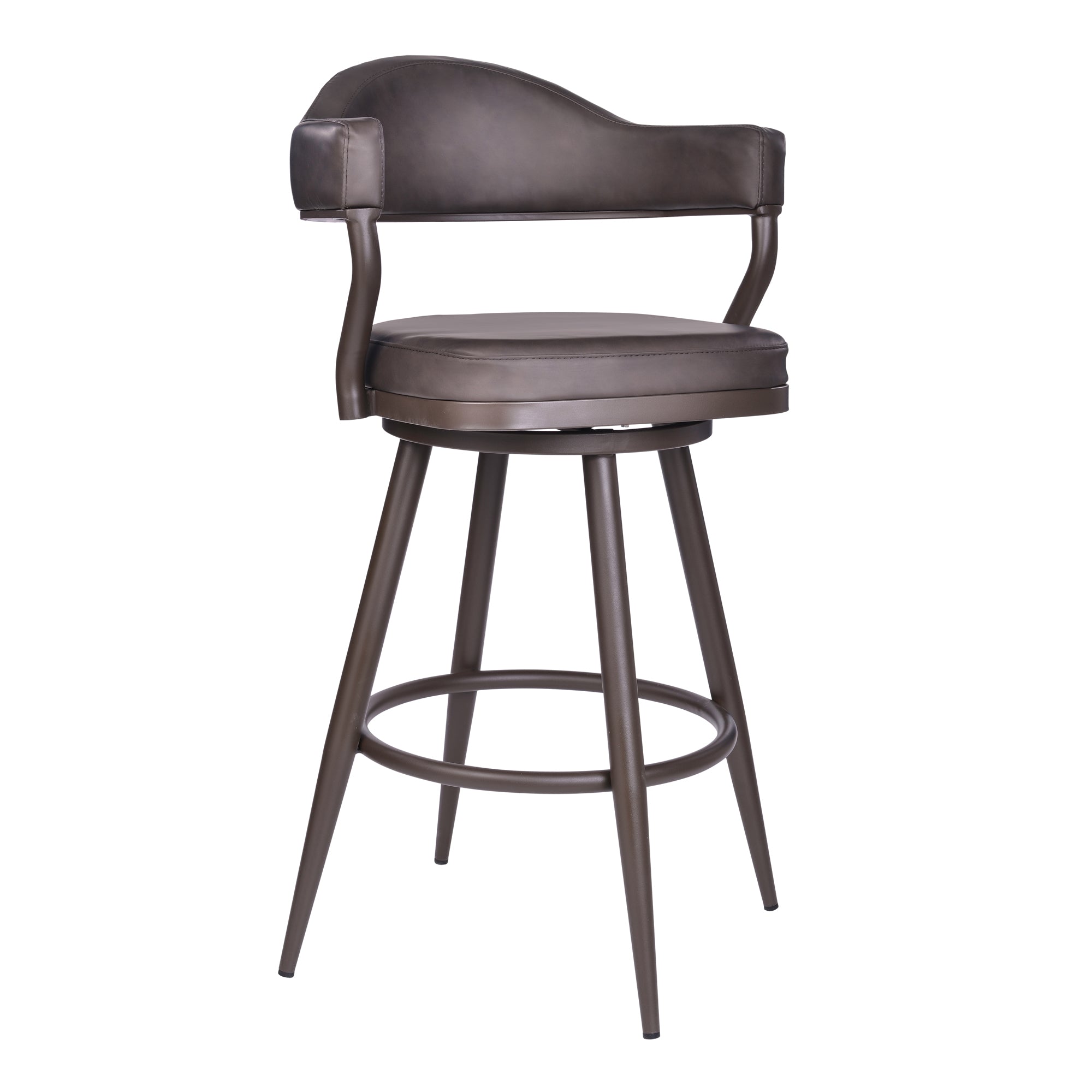 Justin Counter Stool or Barstool in a Brown Powder Coated Finish and Vintage Brown Faux Leather