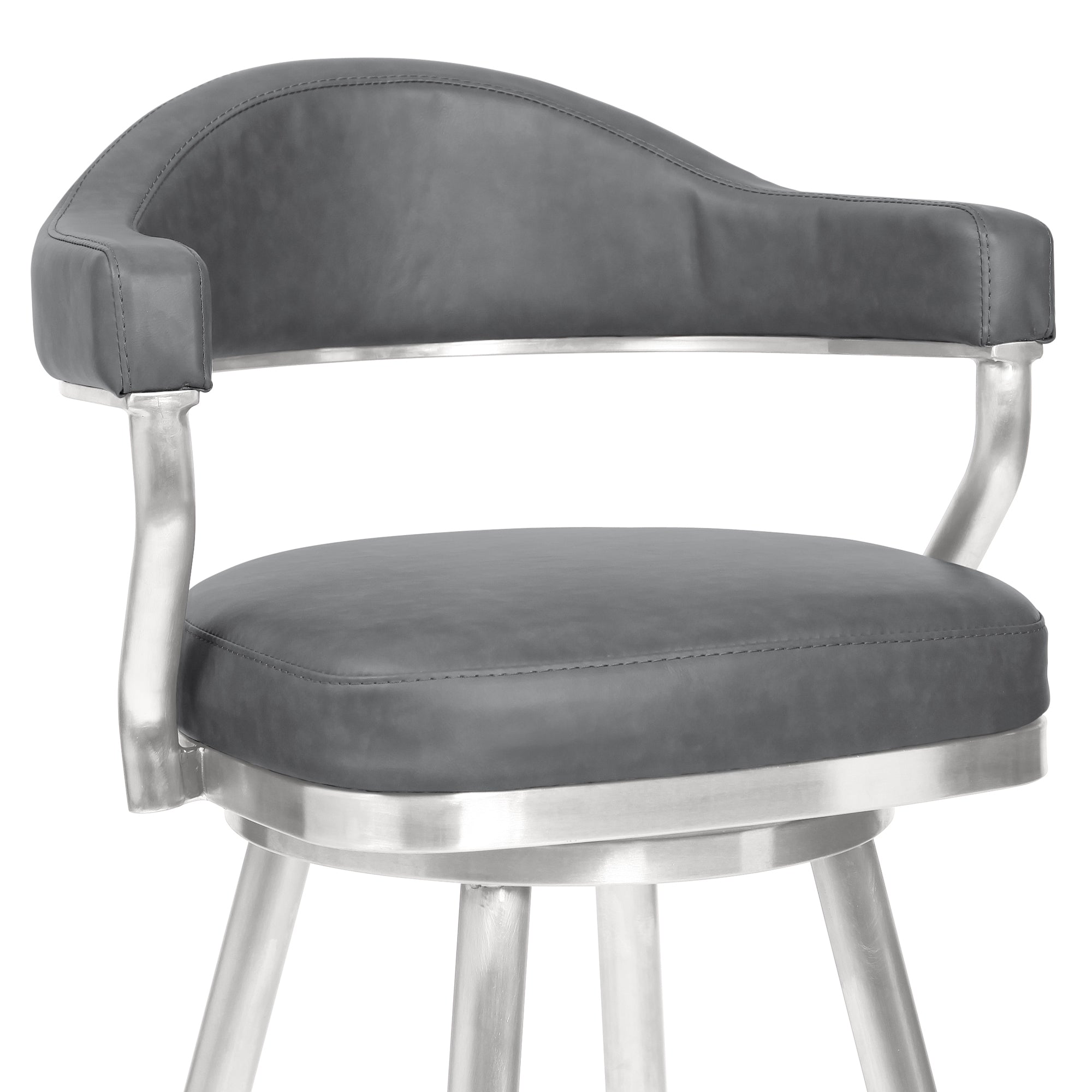 Justin Counter Stool in Brushed Stainless Steel and Vintage Grey Faux Leather