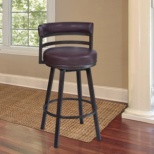 Madrid Counter Stool or Barstool in Auburn Bay finish with Brown PU upholstery