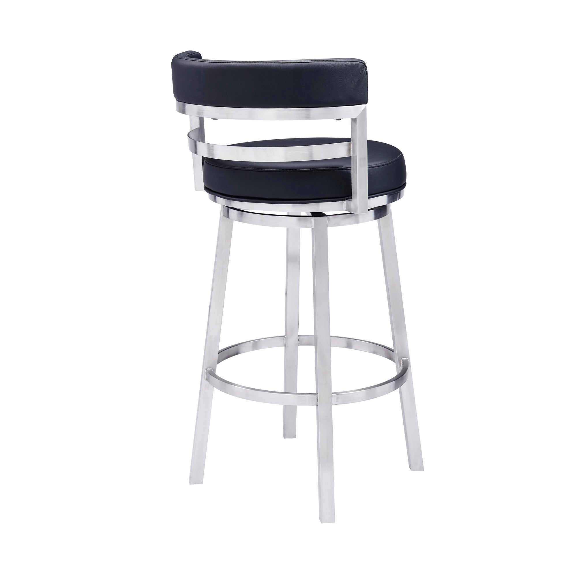 Madrid Contemporary Counter or  Barstool in Brushed Stainless Steel Finish and Black Faux Leather