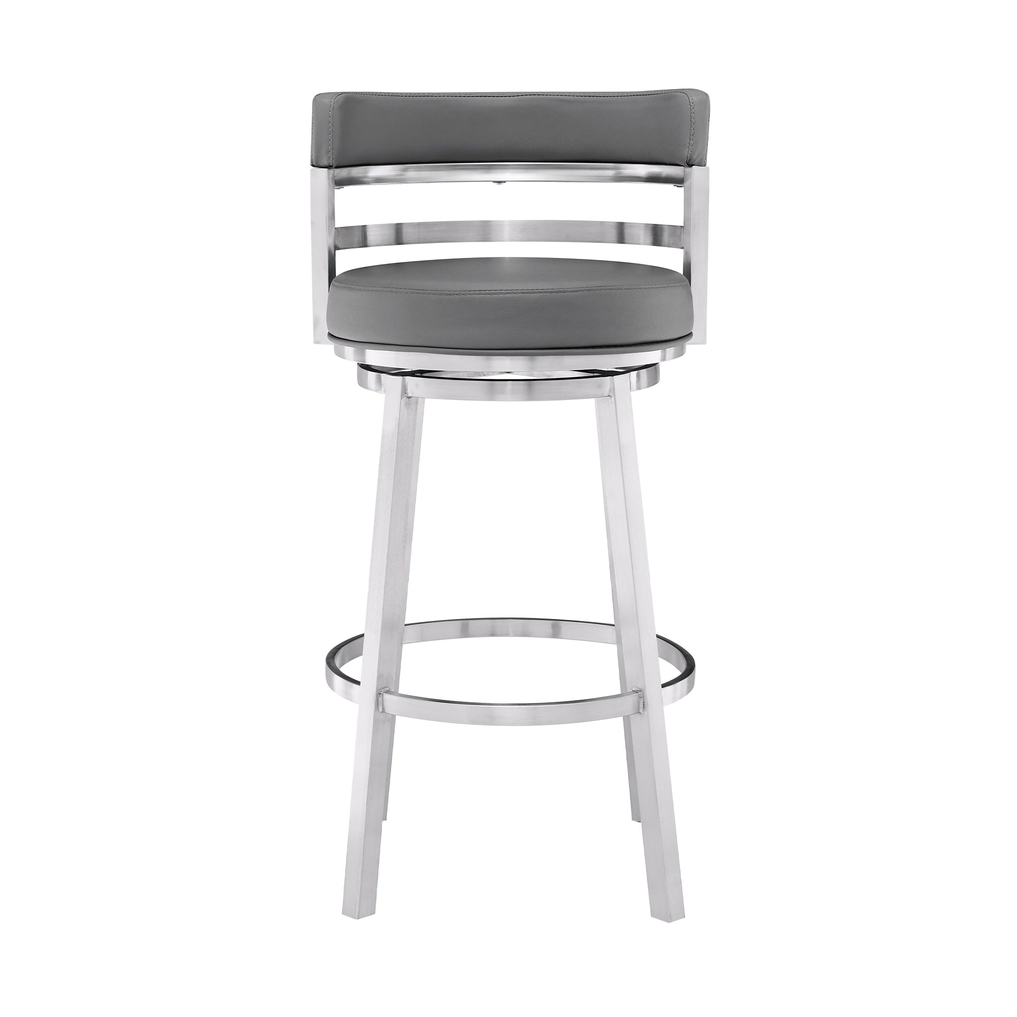 Madrid Contemporary Counter Stool or Barstool in Brushed Stainless Steel Finish and Grey Faux Leather