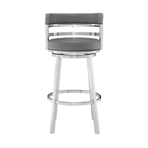 Madrid Contemporary Counter Stool or Barstool in Brushed Stainless Steel Finish and Grey Faux Leather