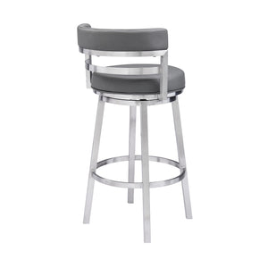 Madrid Contemporary Counter Stool or Barstool in Brushed Stainless Steel Finish and Grey Faux Leather