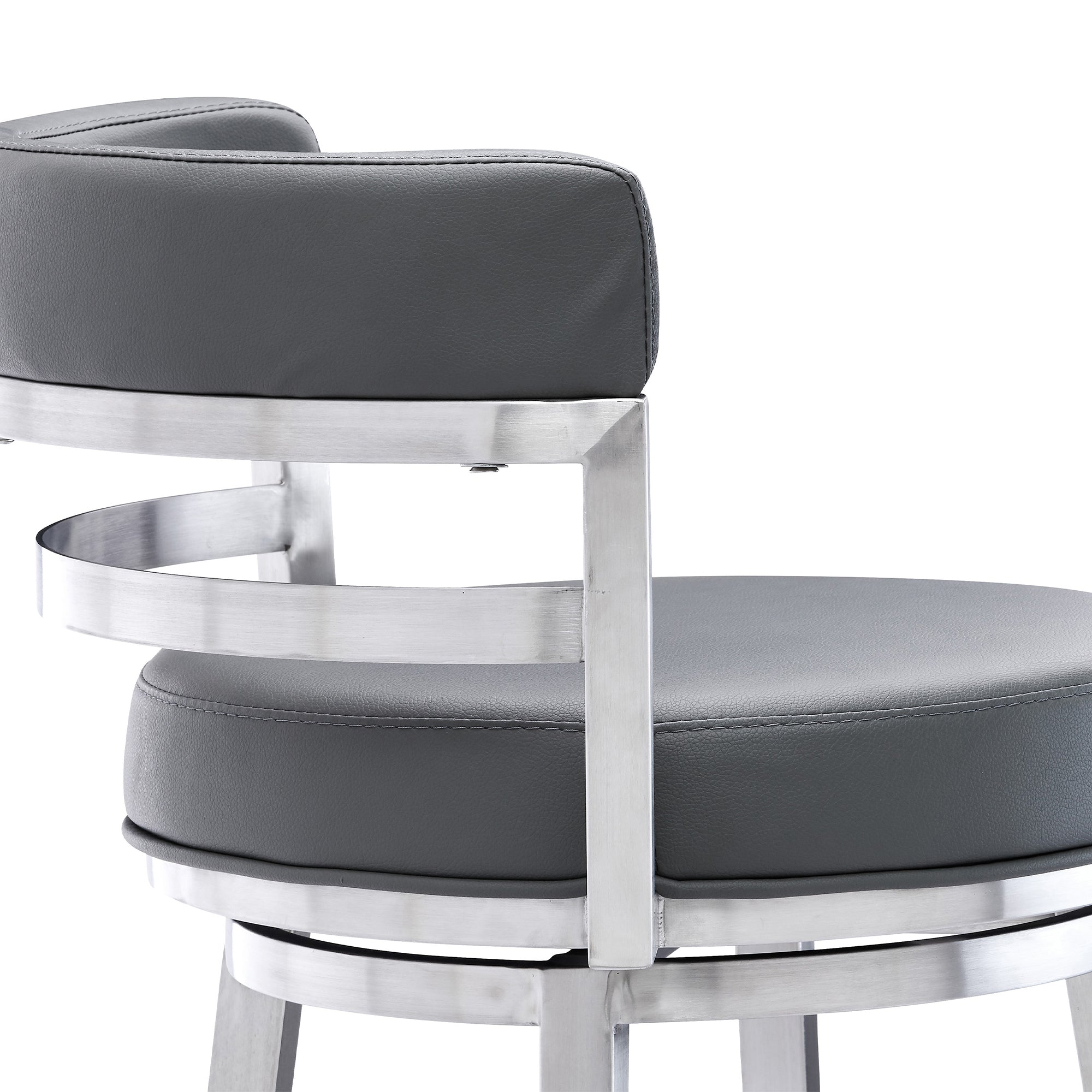 Madrid Contemporary Counter Stool or Barstool in Brushed Stainless Steel Finish and Grey Faux Leather