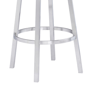 Madrid Contemporary Counter Stool or Barstool in Brushed Stainless Steel Finish and Grey Faux Leather