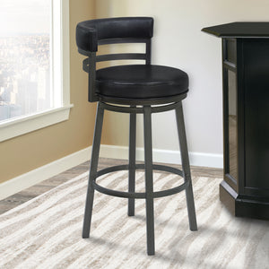 Madrid  Barstool Metal Swivel Barstool in Ford Black Pu and Black Finish