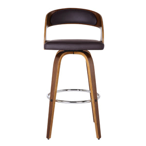 Shelly Swivel Counter Stool or Barstool in Walnut Wood Finish and Brown Faux Leather