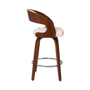 Shelly Contemporary  Counter or Barstool Swivel Barstool in Walnut Wood Finish and Cream Faux Leather