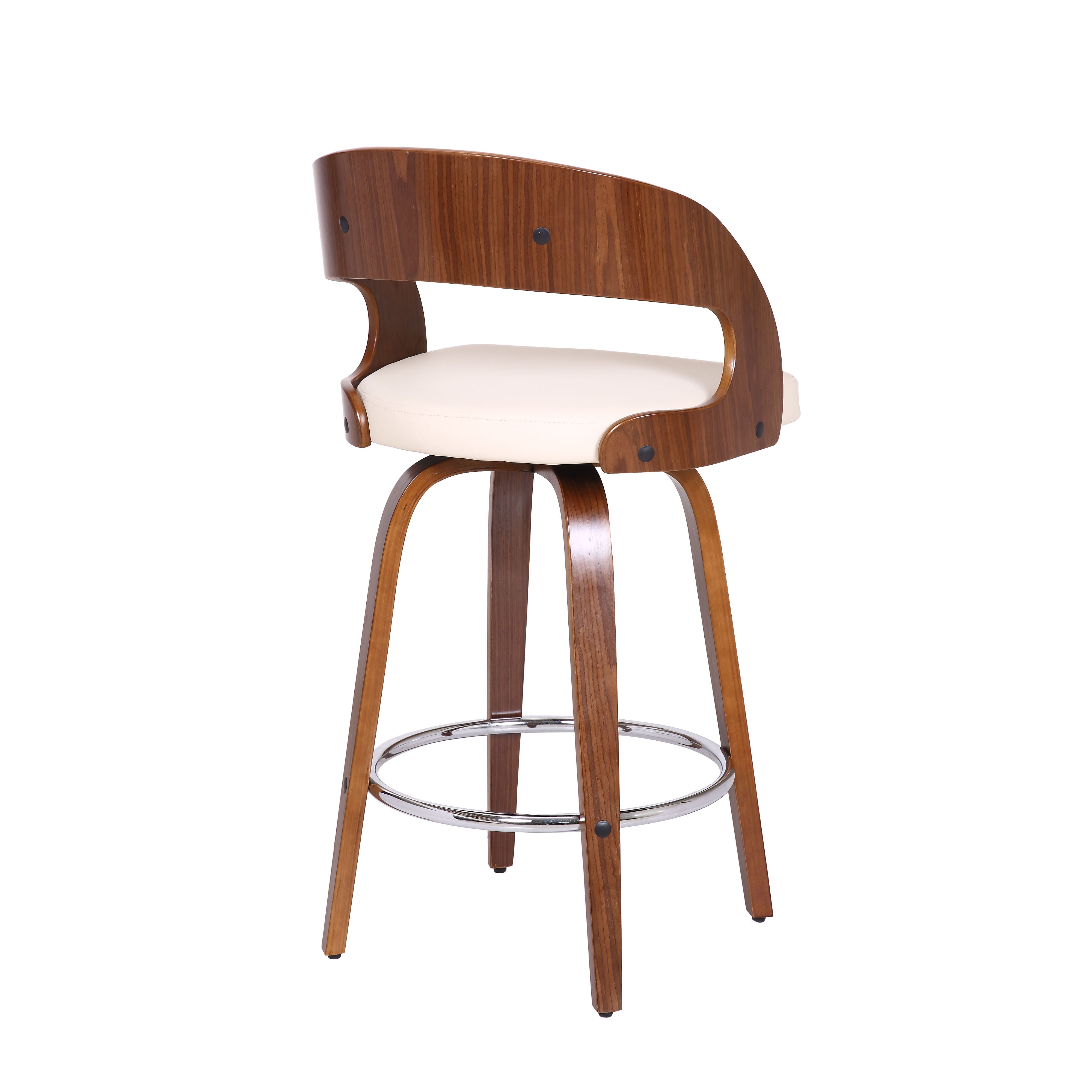 Shelly Contemporary  Counter or Barstool Swivel Barstool in Walnut Wood Finish and Cream Faux Leather