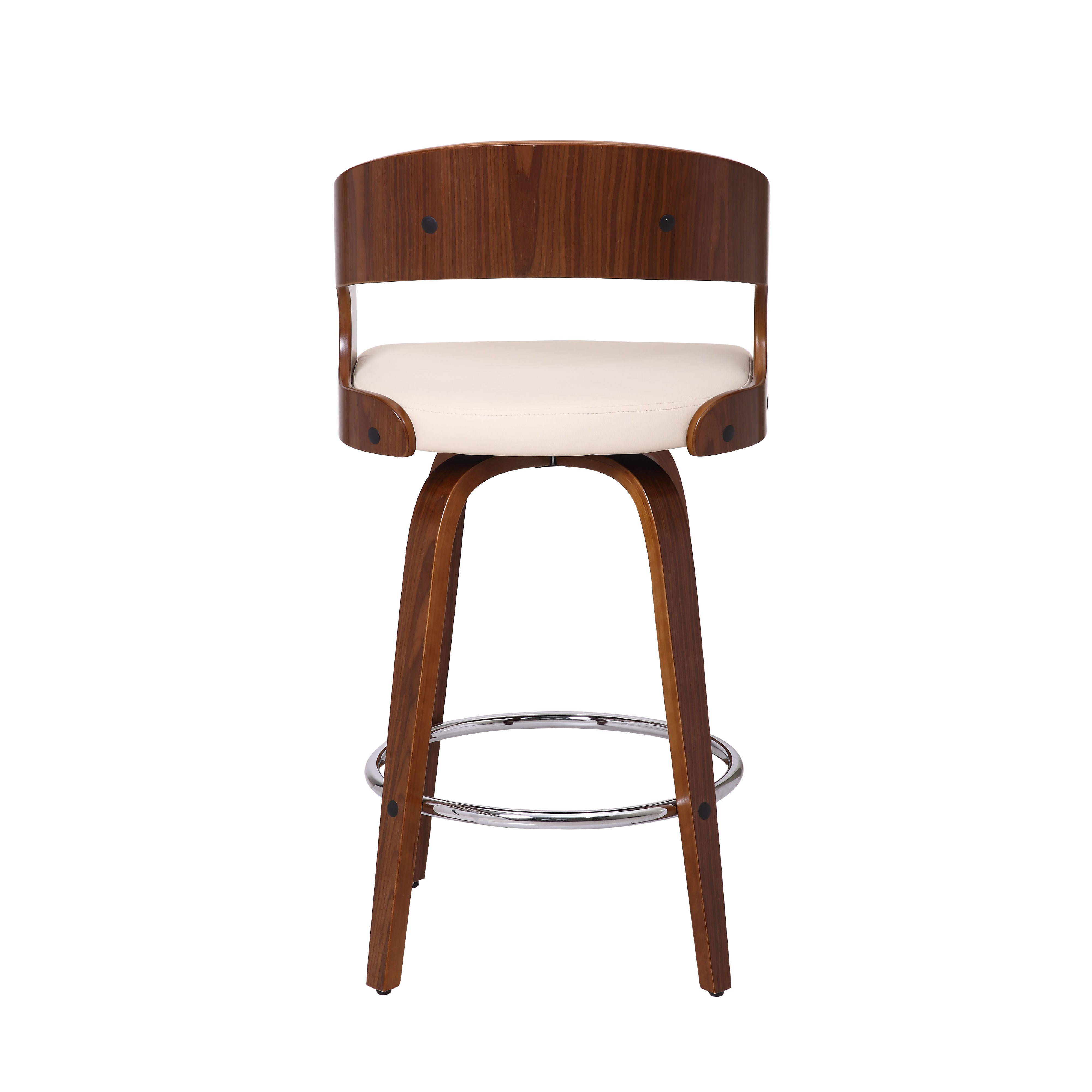 Shelly Contemporary  Counter or Barstool Swivel Barstool in Walnut Wood Finish and Cream Faux Leather