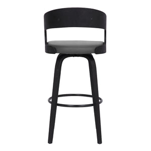 Shelly Contemporary Swivel Bar or Counter Stool in Black Brush Wood Finish and Grey Faux Leather