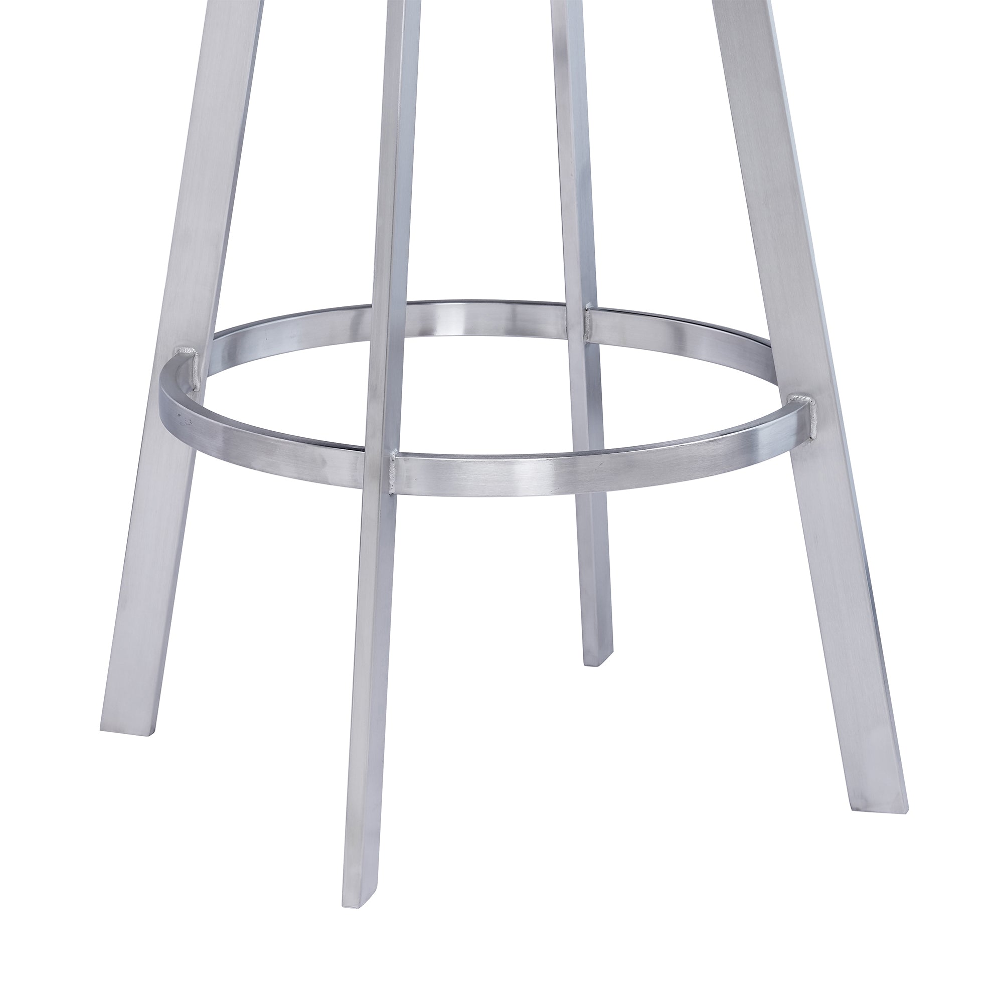 Saturn Contemporary Counter Stool or Barstool in Brushed Stainless Steel Finish and Grey Faux Leather