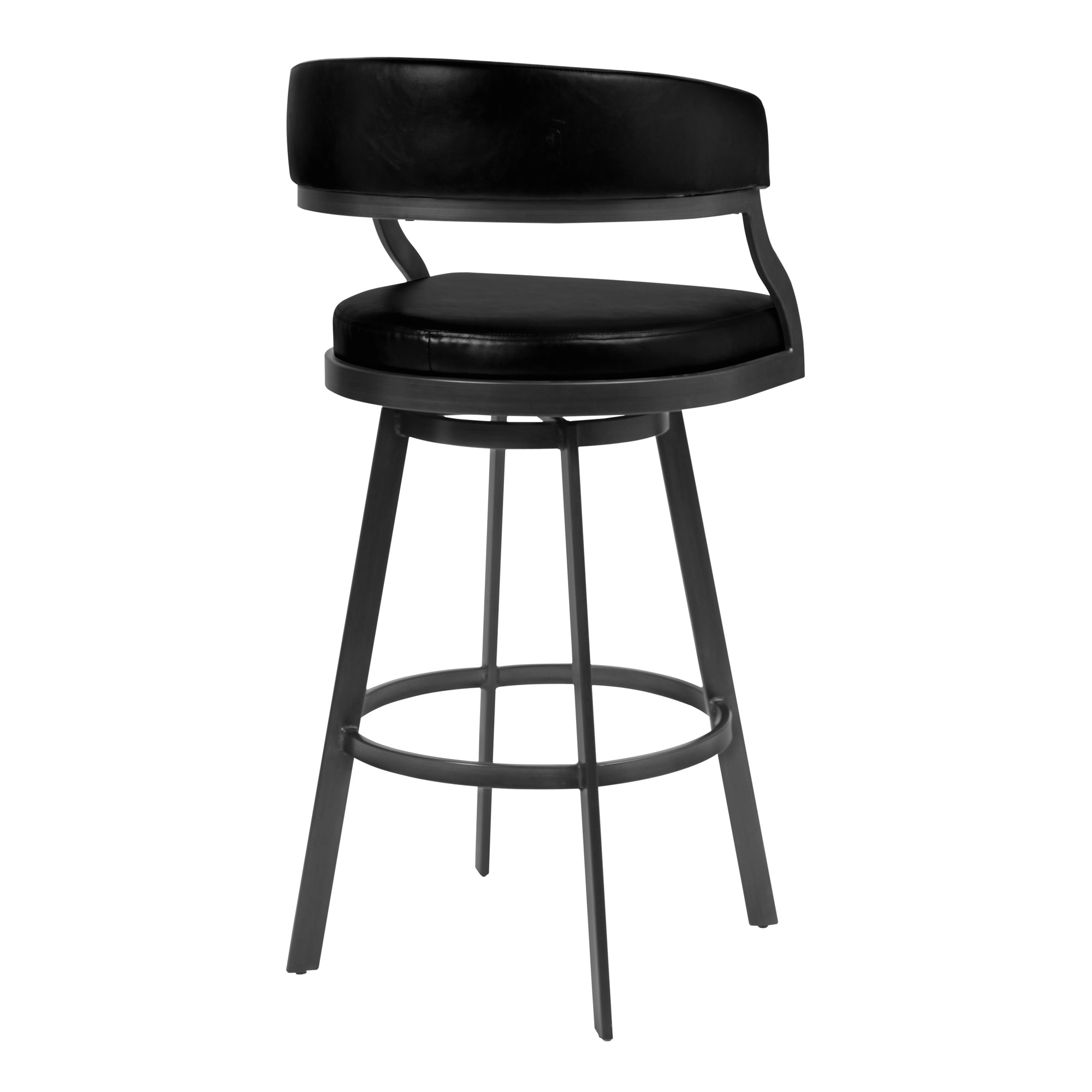 Saturn Counter Stool or Barstool in Mineral Finish and Vintage Black Faux Leather