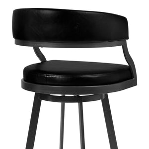 Saturn Counter Stool or Barstool in Mineral Finish and Vintage Black Faux Leather