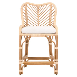 Laguna Counter Stool in Natural Sanded Rattan Binding, White Speckle Fabric, Natural Rattan