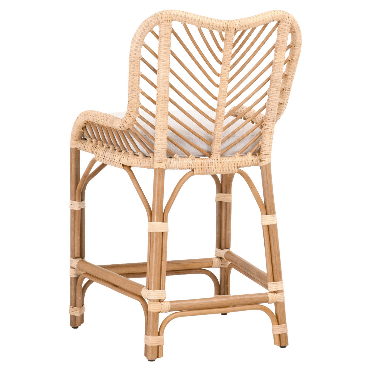 Laguna Counter Stool in Natural Sanded Rattan Binding, White Speckle Fabric, Natural Rattan