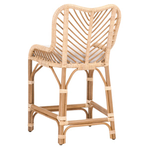 Laguna Counter Stool in Natural Sanded Rattan Binding, White Speckle Fabric, Natural Rattan