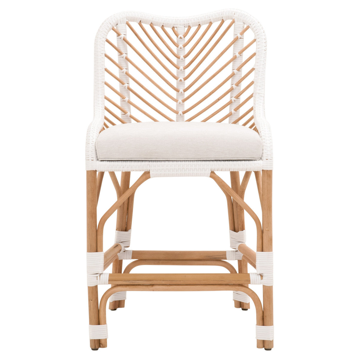 Laguna Counter Stool in White Synthetic Binding, White Speckle Fabric, Natural Rattan