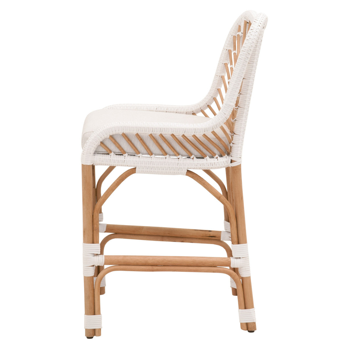 Laguna Counter Stool in White Synthetic Binding, White Speckle Fabric, Natural Rattan