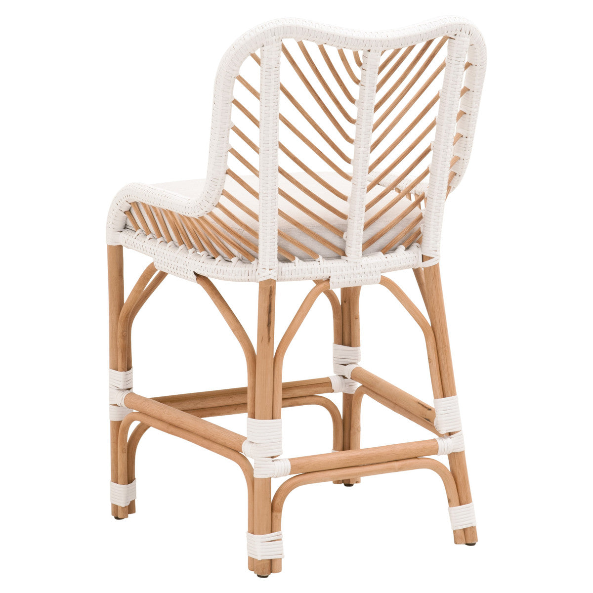 Laguna Counter Stool in White Synthetic Binding, White Speckle Fabric, Natural Rattan