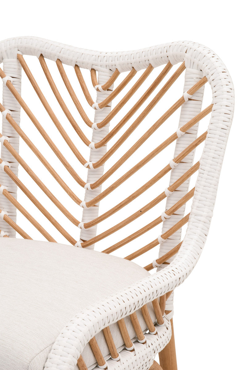 Laguna Counter Stool in White Synthetic Binding, White Speckle Fabric, Natural Rattan