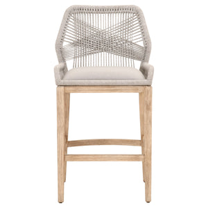 Loom Barstool - Taupe & White Flat Rope, Pumice, Natural Gray Mahogany