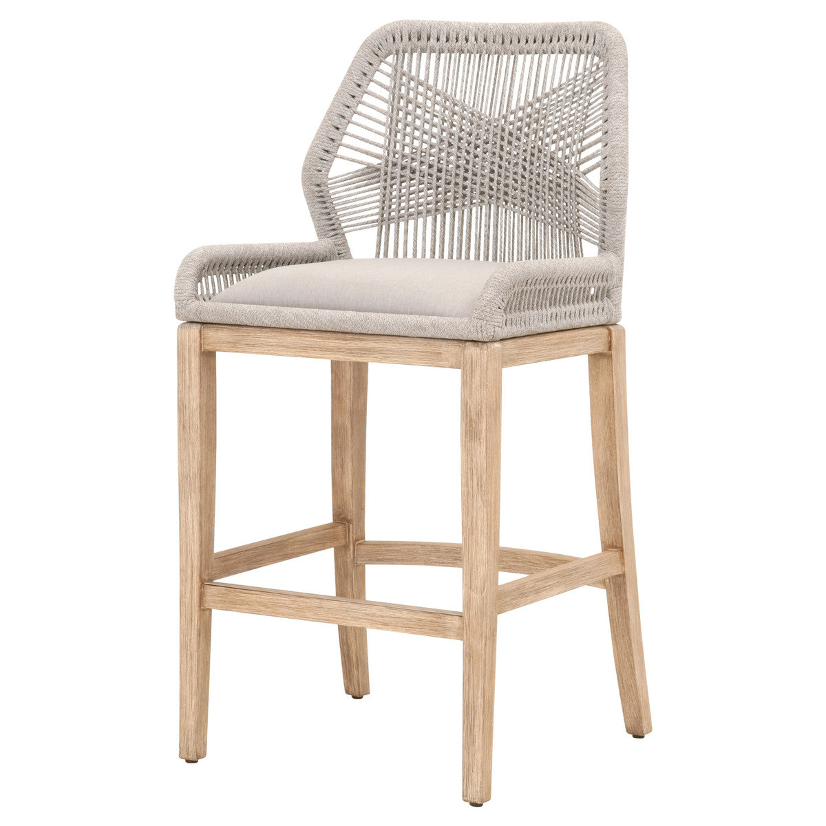 Loom Barstool - Taupe & White Flat Rope, Pumice, Natural Gray Mahogany