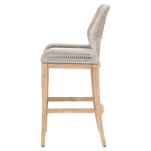 Loom Barstool - Taupe & White Flat Rope, Pumice, Natural Gray Mahogany