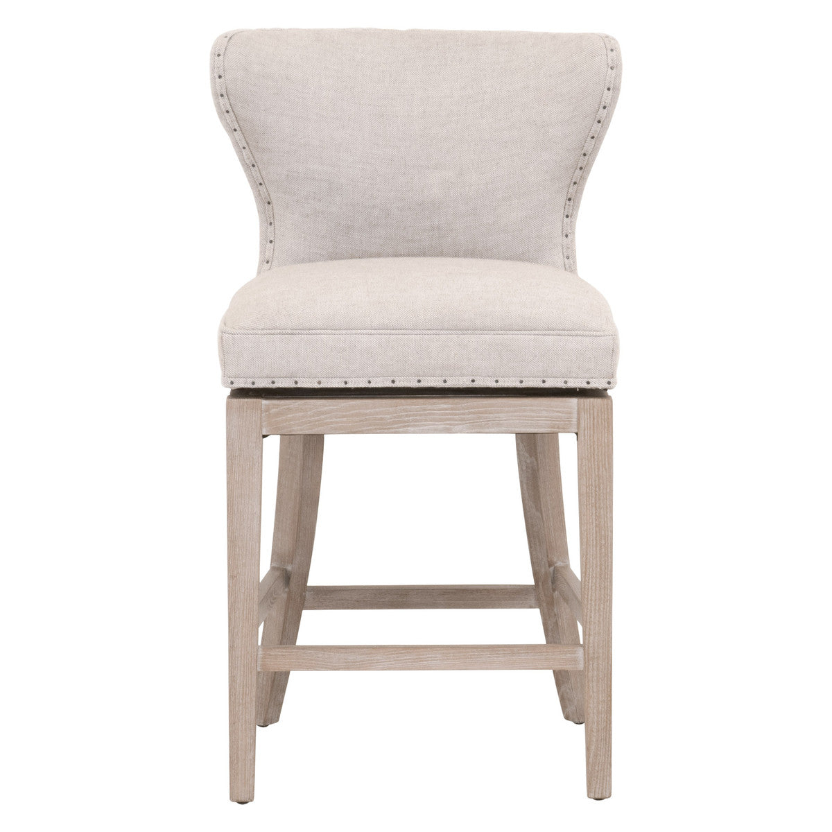 Milton Swivel Counter Stool in Bisque French Linen, Natural Gray Ash