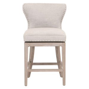 Milton Swivel Counter Stool in Bisque French Linen, Natural Gray Ash